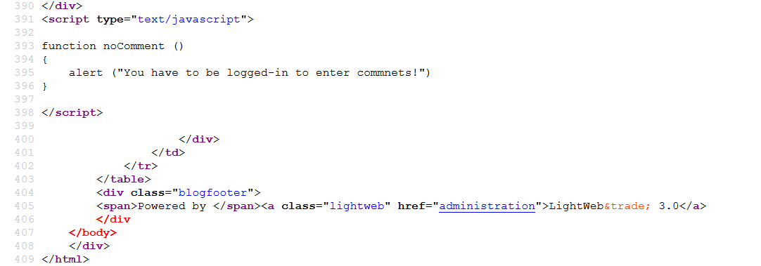 קוד html שמסגיר את דף הניהול