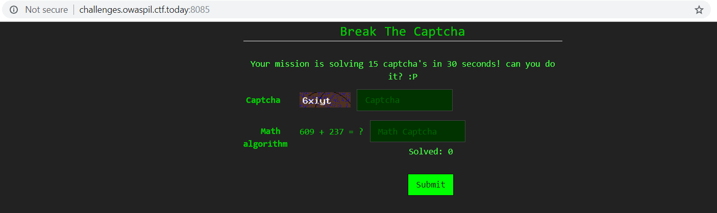 תרגיל מתמטי פשוט ושדה להזנת captcha